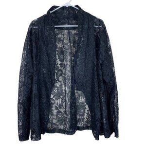 Whimisgoth Black Floral Lace Sheer Open Front Cardigan Size 3X